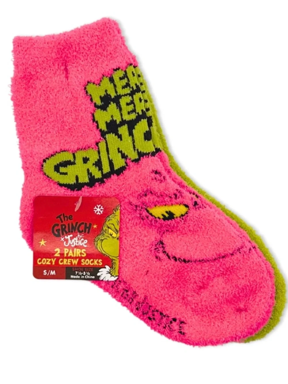The Grinch Girls 2 PK Socks Size M/L NWT